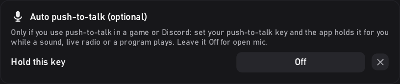 Settings, Hotkeys: Auto push-to-talk